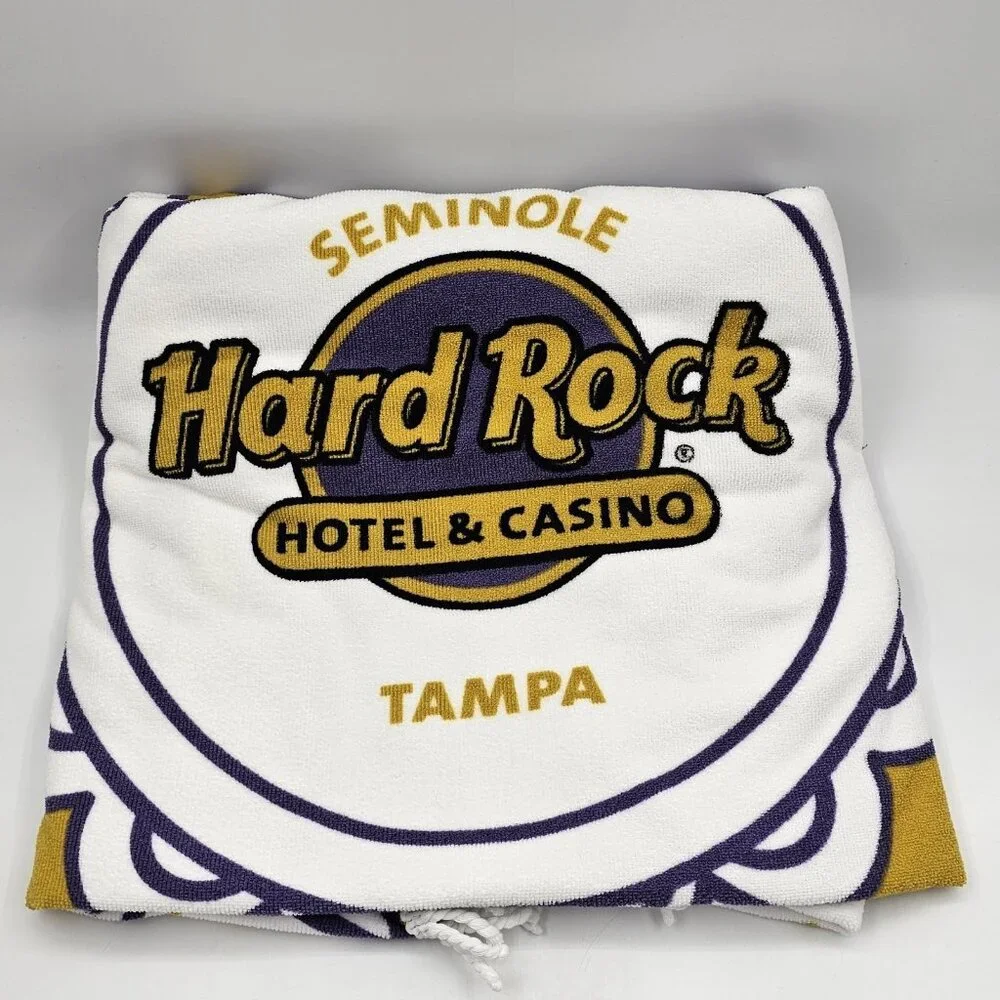 Seminole Hard Rock Hotel Casino Tampa Pool Beach Towel Round Fringe Purple Gold